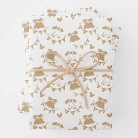 Babyduschgeschlecht, neutral braun und weiß geschenkpapier set (Beispiel)