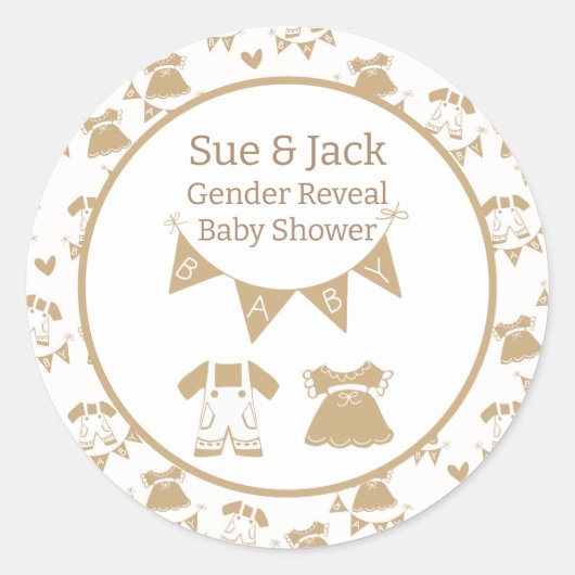 Babyduschgeschlecht, neutral braun und weiß runder aufkleber (Vorderseite)