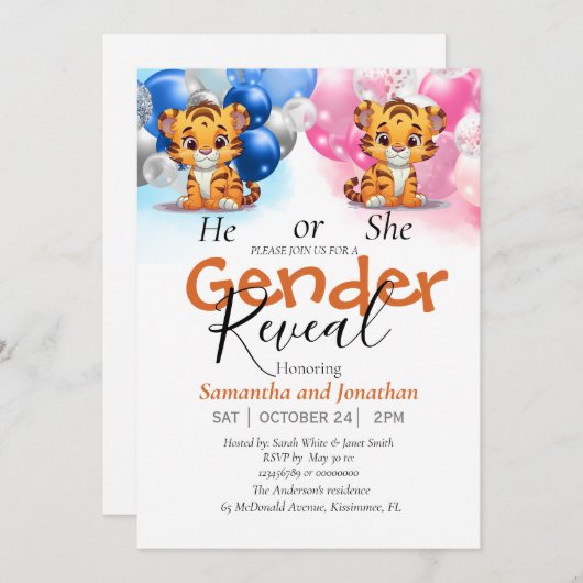 Babyduschgeschlecht offenbart rosa und blaue Balko Ankündigung (Vorne/Hinten)