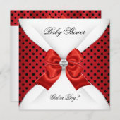 Babyduschgeschlecht zeigt rote Schwarz-weiße Punkt Einladung (Vorne/Hinten)