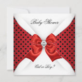 Babyduschgeschlecht zeigt rote Schwarz-weiße Punkt Einladung (Vorderseite)