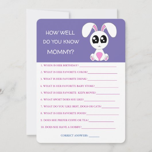Babyduschhase, wie gut kennen Sie Mama? Einladung (Vorderseite)