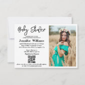 Babyduschkalligrafie Foto qr-Code-Chic Einladung (Vorderseite)