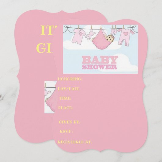 Babyduschkarte - EIN MÄDCHEN Einladung (Vorne/Hinten)