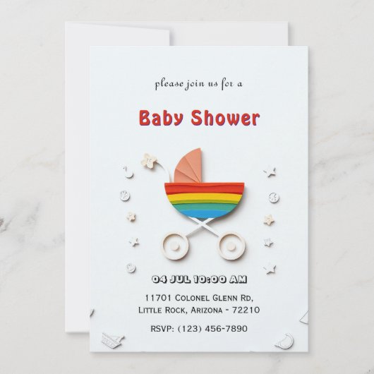 Babyduschkarte mit Regenbogenwalze Einladung (Vorderseite)