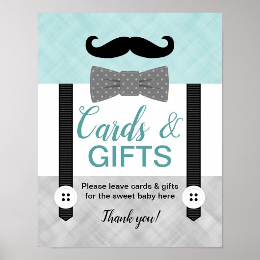 Babyduschkarten und -geschenke Minze grau Poster (Vorne)