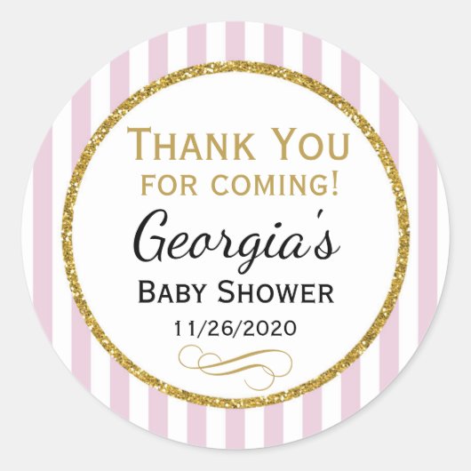 Babyduschkleber Pink Gefältmarke Danke Mädchen Runder Aufkleber (Vorderseite)
