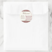 Babyduschkleber - rosa braune Damaskohle Runder Aufkleber (Tasche)