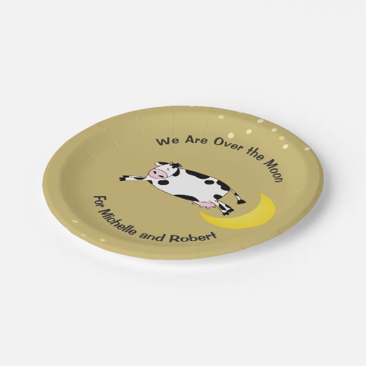 Babyduschkuh sprang über die Mondpapierplatte Pappteller (Schrägansicht)