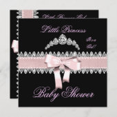Babyduschmädchen Pink Schwarz-weiße Spitze Einladung (Vorne/Hinten)