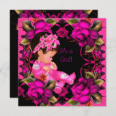 Babyduschmädchen Rosa Blume 2 Einladung (Vorne/Hinten)