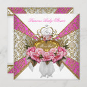 Babyduschmädchen Weißrosa Prinzessin Damask Rose 2 Einladung (Vorne/Hinten)