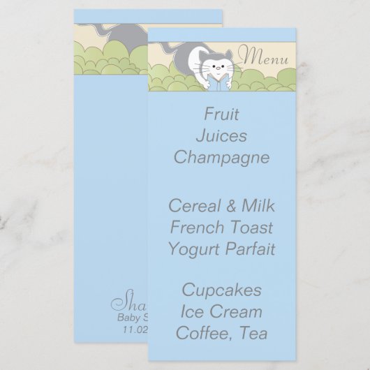 Babyduschmenü "Blue Cat Library" Menükarte (Vorne/Hinten)