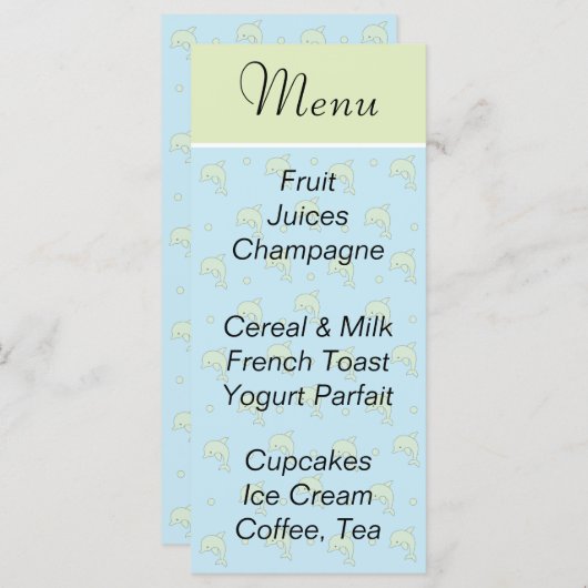 Babyduschmenü "Blue Delphins" Menükarte (Vorne/Hinten)