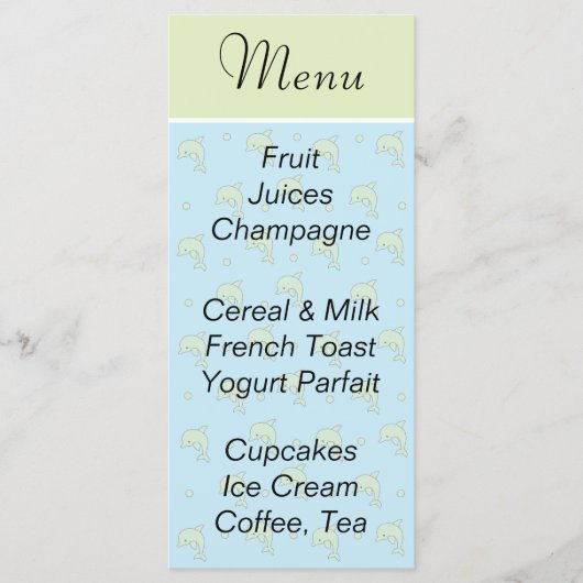Babyduschmenü "Blue Delphins" Menükarte (Vorderseite)