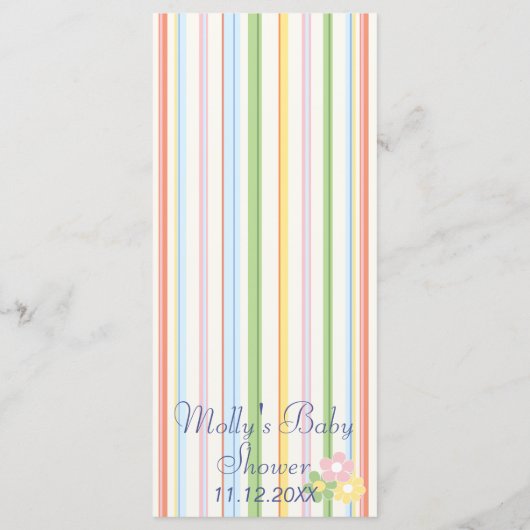 Babyduschmenü "Blume und Streifen" Menükarte (Rückseite)