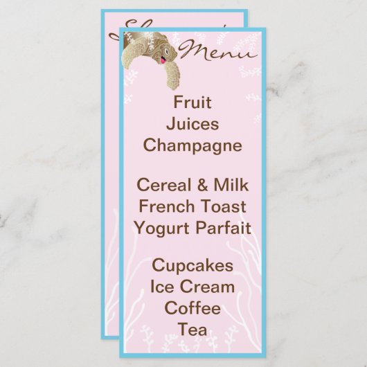 Babyduschmenü "Pink Turtle" Menükarte (Vorne/Hinten)
