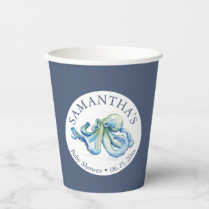 Babyduschpapier Cups Boy Blue Octopus Pappbecher