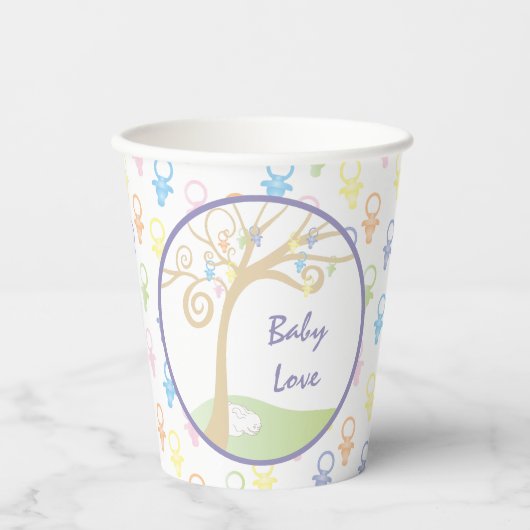 Babyduschpapier Cups "Paci Bunny" 8 oz. Pappbecher (Vorderseite)