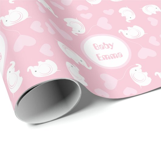 Babyduschpapier mit Elefant für Mädchen Geschenkpapier (Rolleneckpunkt)
