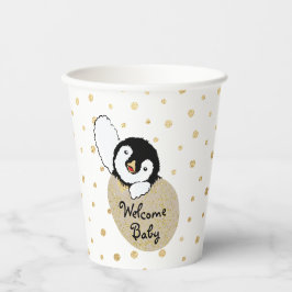 Babyduschpapier Tassen "Gold Baby Penguin" 8 oz. Pappbecher