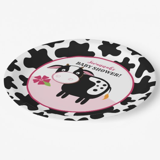 Babyduschpapier-Teller der Girl Farm Cow Pappteller (Schrägansicht)