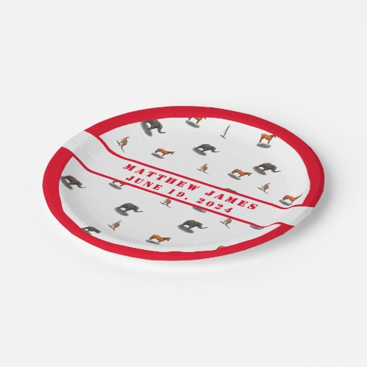 Babyduschplatte für verschiedene Tiere Pappteller (Schrägansicht)