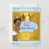 BabyduschPrinz Niedlich Boy Blue Gold Crown Ethnic Einladung (Vorderseite)