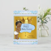 BabyduschPrinz Niedlich Boy Blue Gold Crown Ethnic Einladung (Stehend Vorderseite)