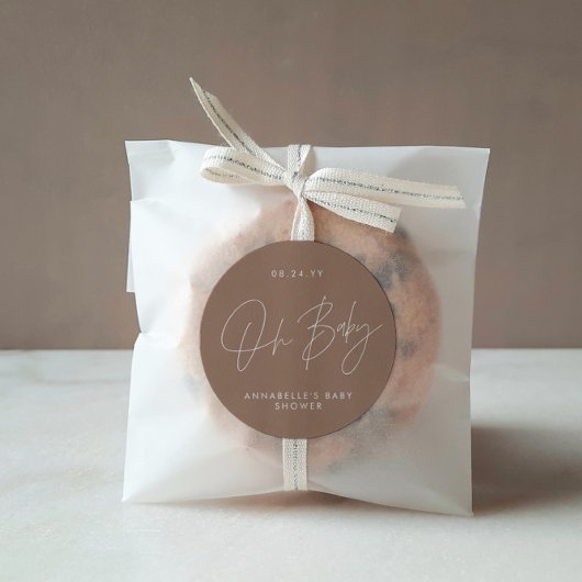 Babyduschskript modern braun, natürlich elegant runder aufkleber