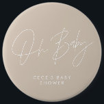 Babyduschskript, modern, minimalistisch, rosa button<br><div class="desc">Babydusche Drehbuch modern hell gürtelscharf rosa und weiß elegant Party Dekor auf Knopfdruck Design. Ideal für ein minimalistisches Babydusche-Party.</div>