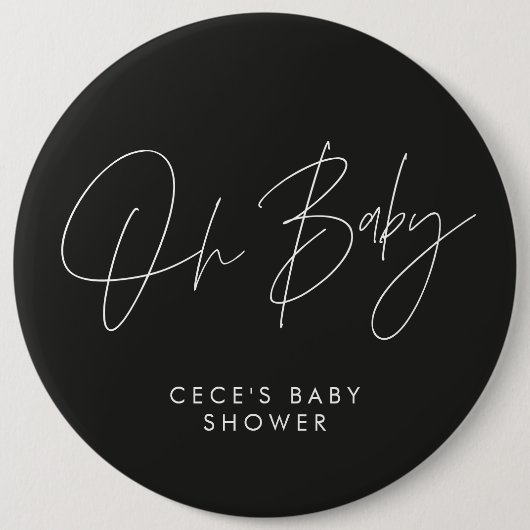 Babyduschskript, modern, minimalschwarz und weiß button (Vorderseite)