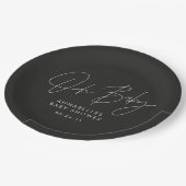 Babyduschskript, modern schwarz und weiß pappteller (Schrägansicht)