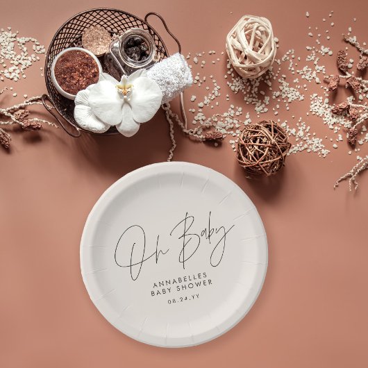 Babyduschskript, modern schwarz und weiß pappteller