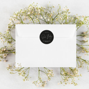 Babyduschskript, modern schwarz und weiß runder aufkleber