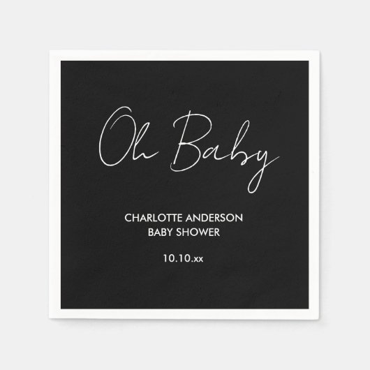 Babyduschskript, modern schwarz und weiß serviette (Vorderseite)