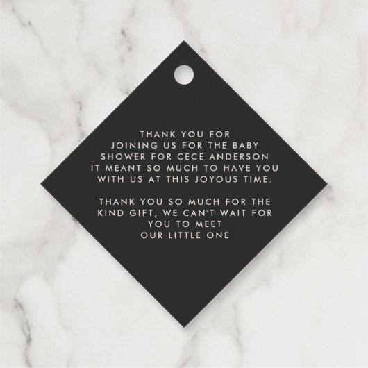 Babyduschskript modern Schwarz-weiß elegantT Geschenkanhänger (Rückseite)