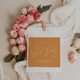 Babyduschskript, moderner, fett orangefarbener Gas Geschenktütchen