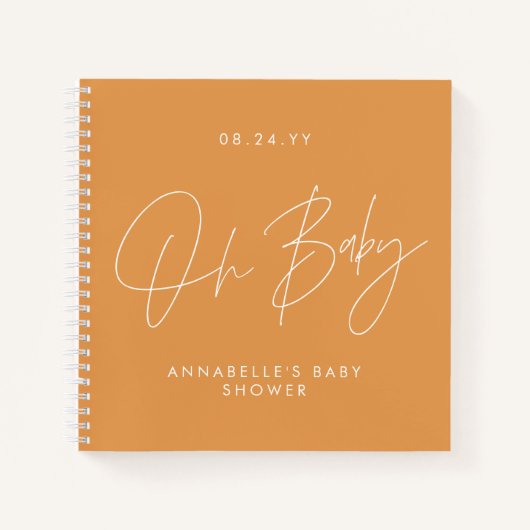 Babyduschskript, moderner, fett orangefarbener Gas Notizblock (Vorderseite)