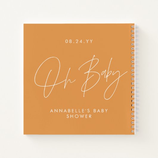 Babyduschskript, moderner, fett orangefarbener Gas Notizblock (Rückseite)