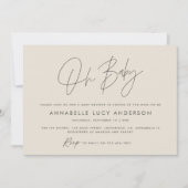 Babyduschskript, modernes cremefarbenes Foto Einladung (Vorderseite)