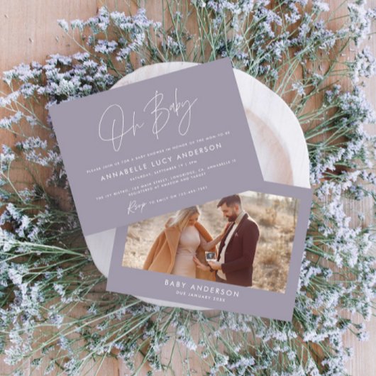 Babyduschskript, modernes lilac lila boho Foto Einladung