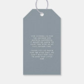 Babyduschskripte modern staubblau elegant geschenkanhänger (Rückseite)