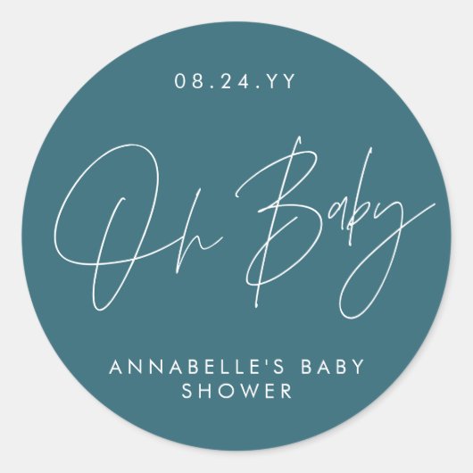 Babyduschskriptschrift modern aquamarin runder aufkleber (Vorderseite)