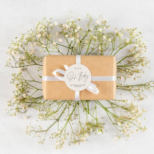 Babyduschskriptschrift modern Schwarz-weiß Runder Aufkleber