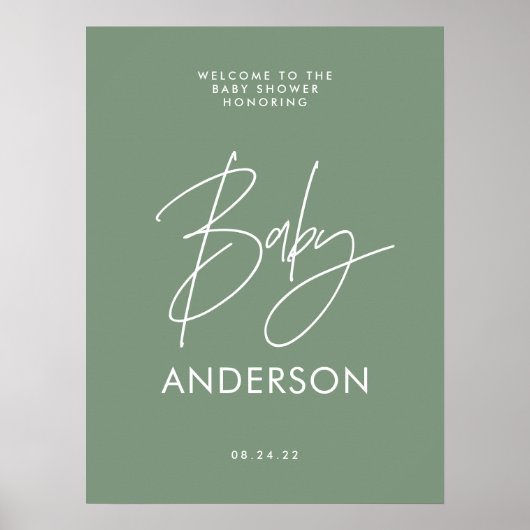 Babyduschskriptschrift modern und grün poster (Vorne)