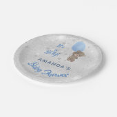 Babyduschtedys Bärenjunge mit silberblauem Namen Pappteller (Schrägansicht)