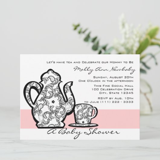 Babyduschtee mit veränderbarer Farbe Einladung (Stehend Vorderseite)