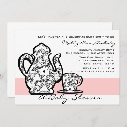 Babyduschtee mit veränderbarer Farbe Einladung (Vorne/Hinten)