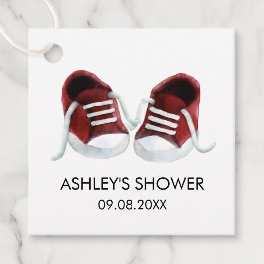 Babyduschteppiche, rote Schuhe Geschenkanhänger (Vorderseite)